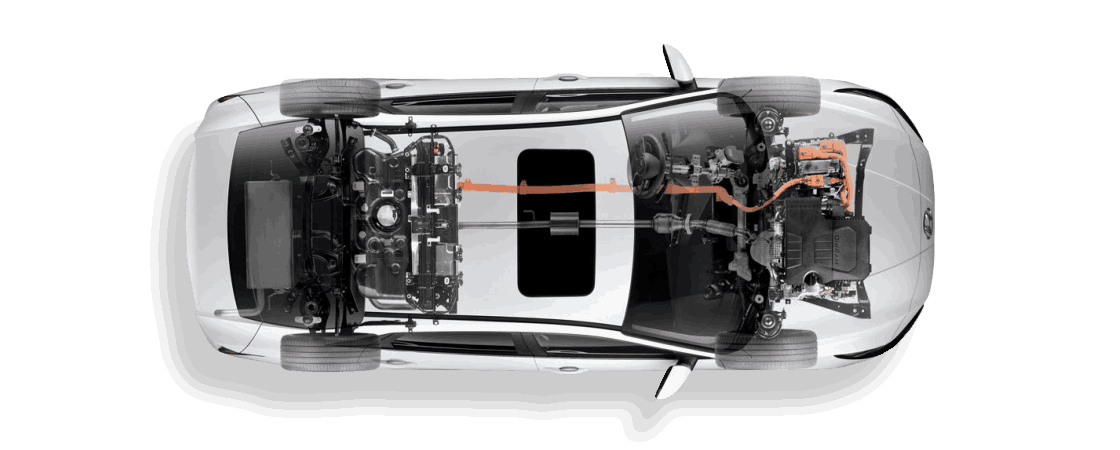 Transparent hybrid car top view