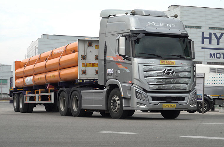 The front part of a truck used for transporting hydrogen.