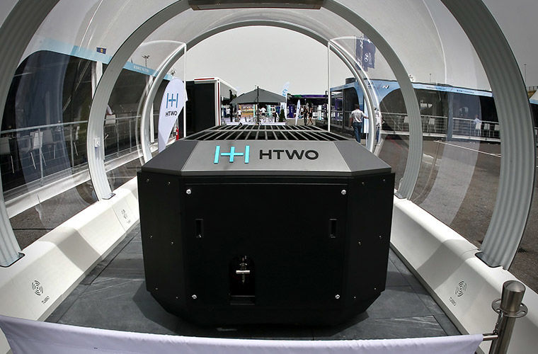 Hyundai’s Mobile Hydrogen Fuel Cell Generator at an exhibition.