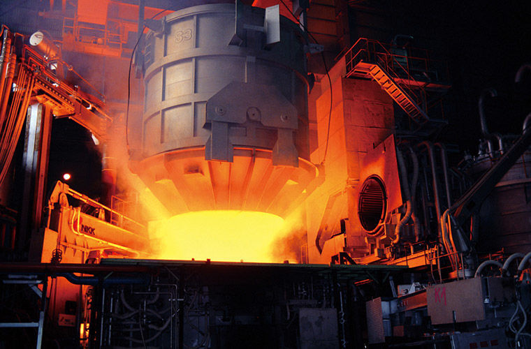 Hyundai Steel’s electric arc furnaces can be seen with fire.