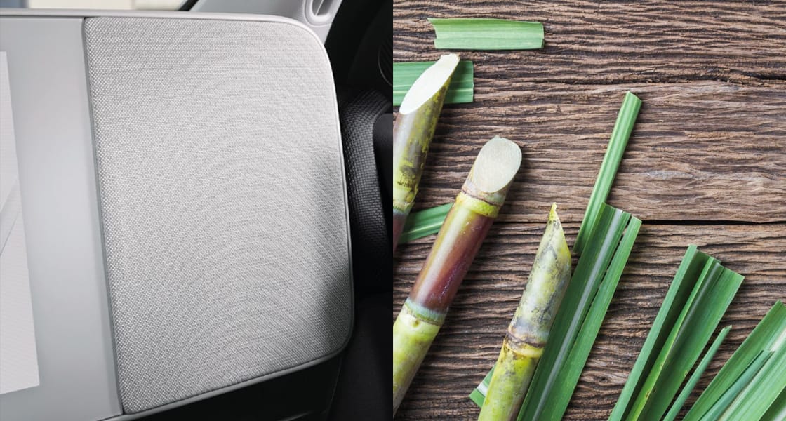 The magnetic materials, headlining, and carpet fabric include bio components extracted from sugar cane and corn.