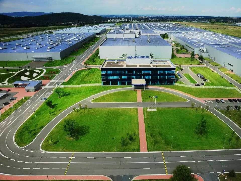 An aerial view of a Hyundai manufacturing facility.