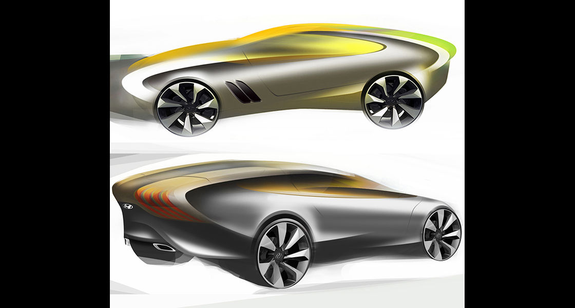 Concept design of i-oniq including 2 different illustrations with the side view and the rear side view