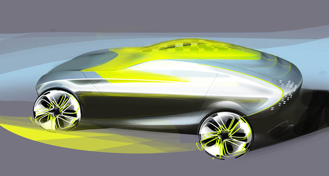 concept design illustration in side rear view of i-oniq from high view point