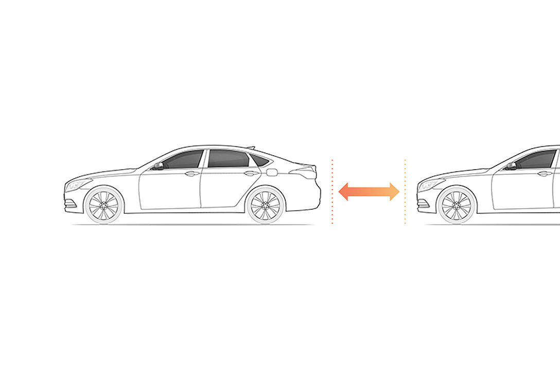 An illustration of a side of cars indicating Smart Traffic Jam Assist