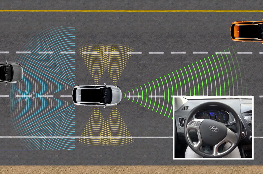 A car is changing lane to the last lane automatically through motor-driven power steering.
