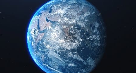 A photo of the Earth taken from space.