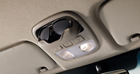 Sunglasses stored in the overhead console