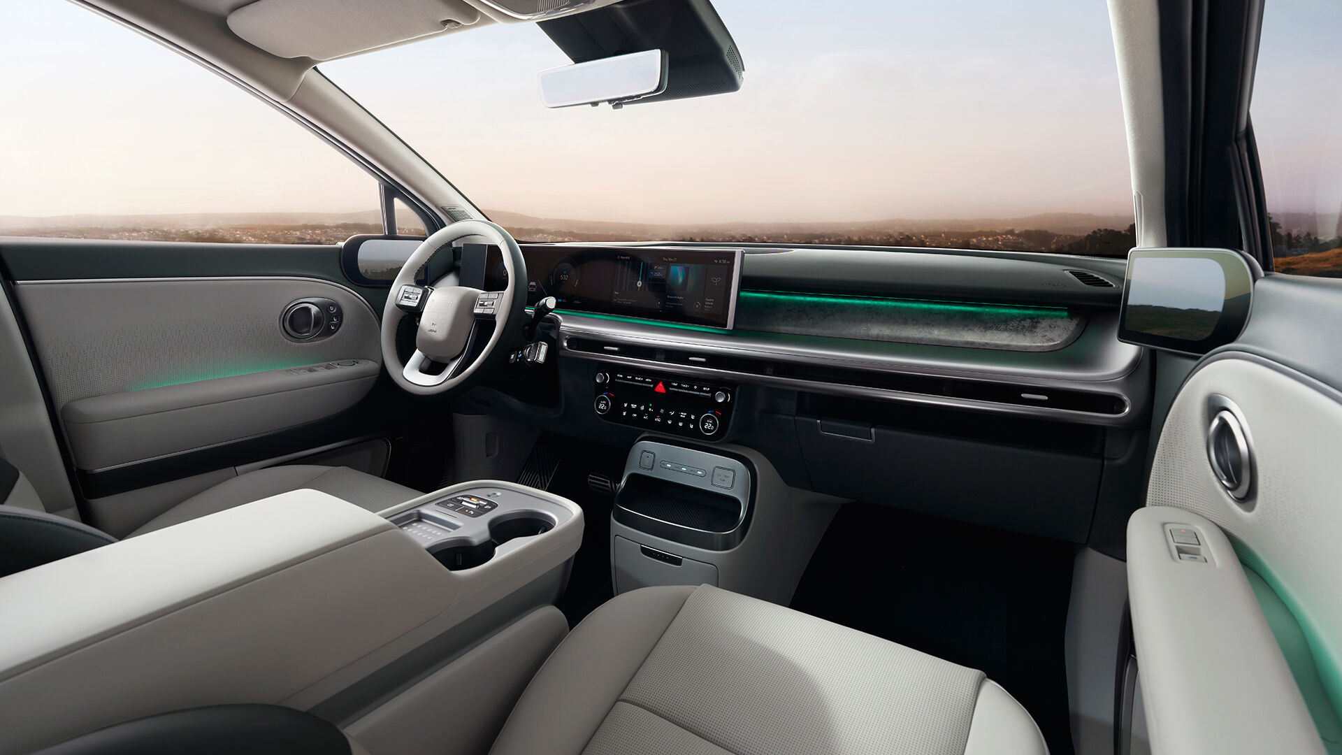 Interior spaciousness of the Hyundai IONIQ 9 viewed from the passenger seat.