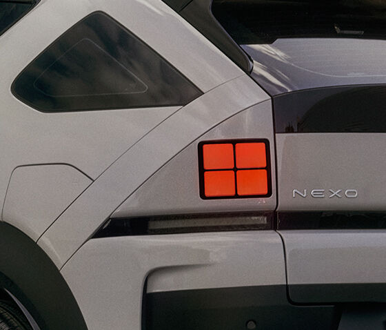 Close-up of the left rear HTWO lamp