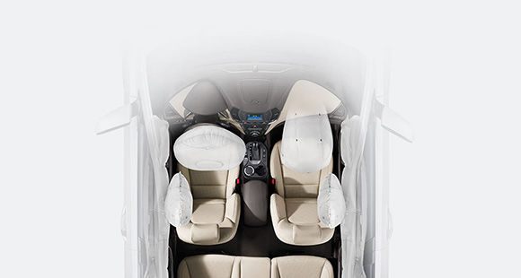 Top view of front seats with 6 airbag system simulated