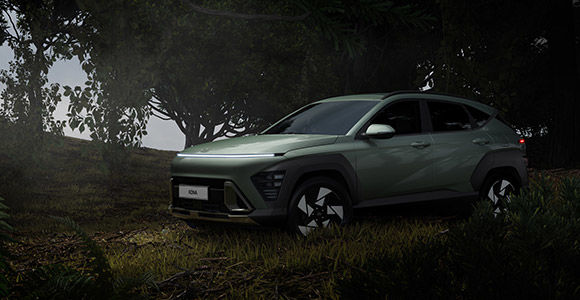 The all-new KONA parked in the forest