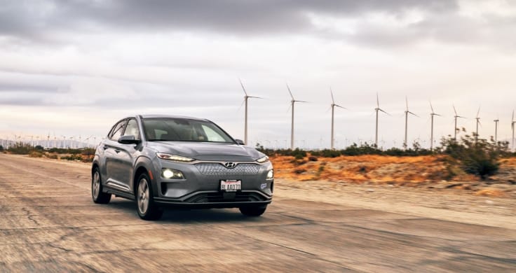 Kona electric driving and windmills