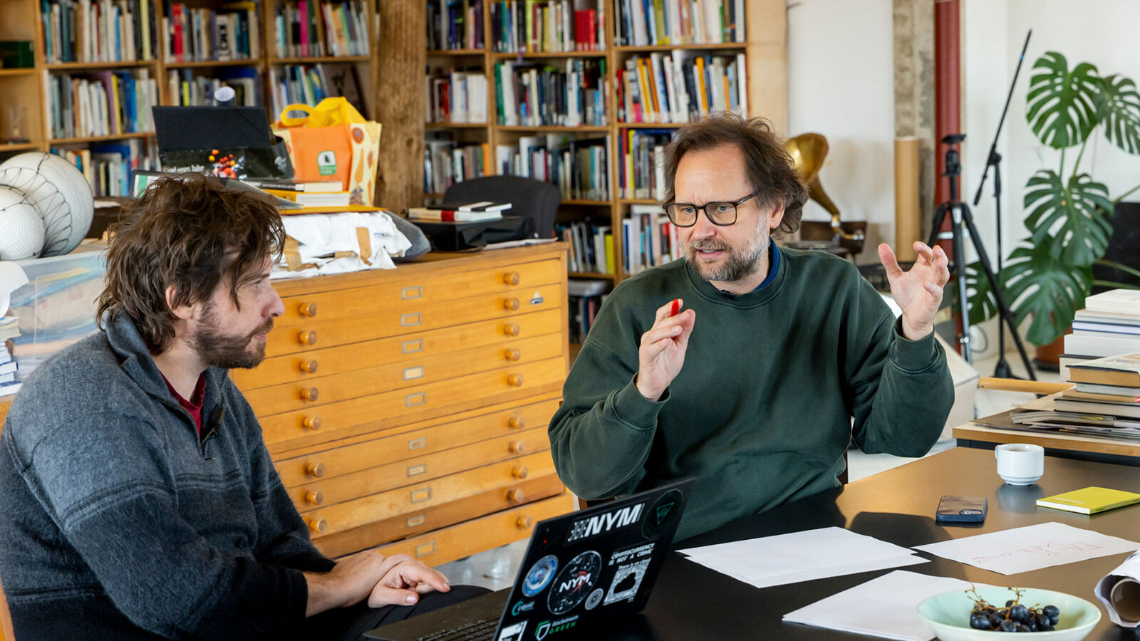 (Image 5) Tomas Saraceno and Harry Halpin in collaboration at Tomas Saraceno's studio in Berlin