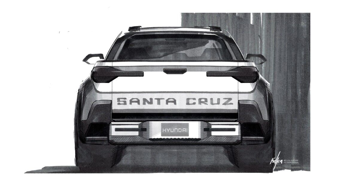 Teaser sketch of the 2025 Hyundai Santa Cruz XRT by Kellen Gustine, exterior designer, Hyundai Design North America