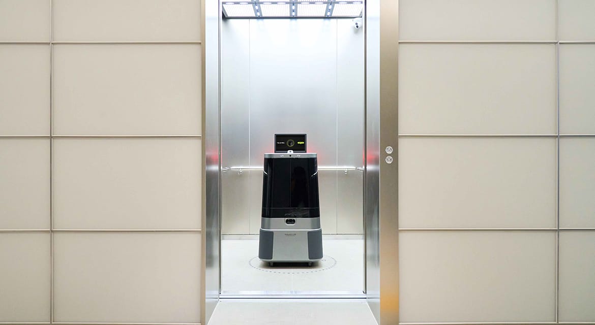 DAL-e Delivery robot navigates autonomously across the building, providing quick and efficient delivery services to building occupants