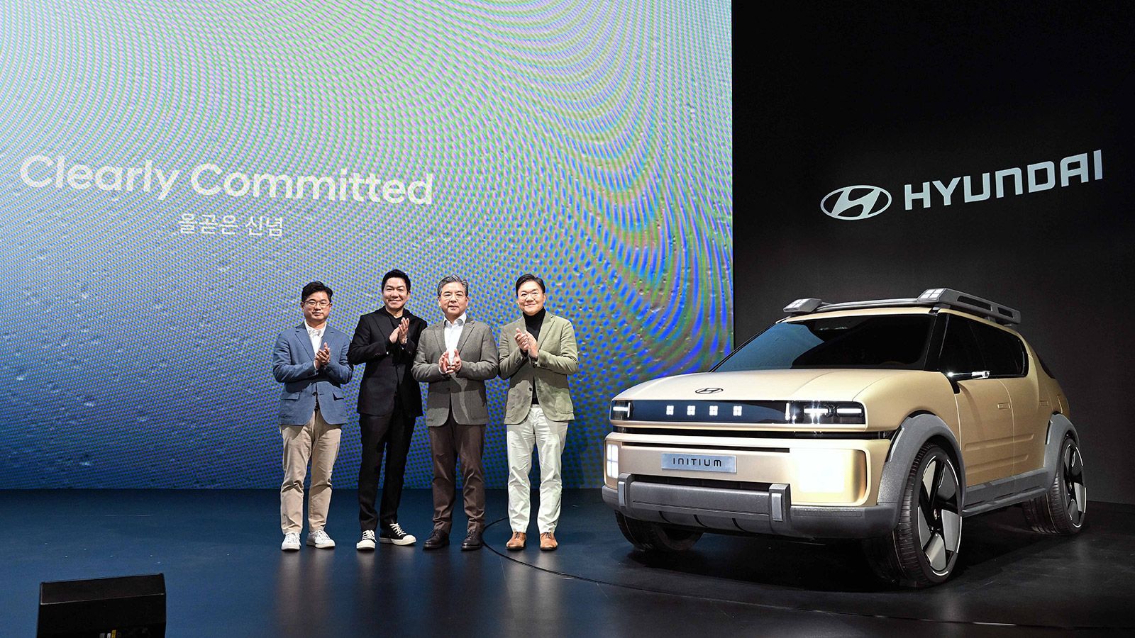 (from left) JinHwan Jung, Senior Vice President and Head of Vehicle Development Tech Unit 2; SangYup Lee, Executive Vice President and Head of Hyundai and Genesis Global Design; Jaehoon Chang, President and CEO of Hyundai Motor Company; and Chang Hwan Kim, Senior Vice President and Head of Electrification Energy Solutions Tech Unit