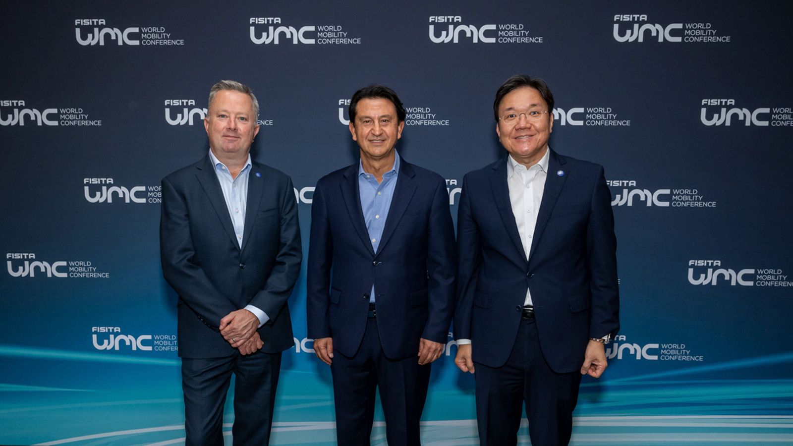 (from left) Chris Mason, CEO of FISITA; José Muñoz, Hyundai Motor Company President and CEO; ChangHwan Kim, Executive Vice President and Head of Electrification Energy Solutions Tech Unit at Hyundai Motor Group