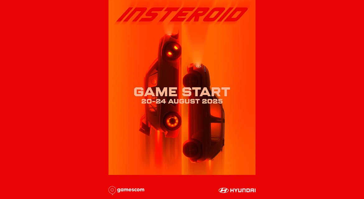 Hyundai Motor's booth in the ‘Retro & Family Area’ at gamescom 2025, featuring the INSTEROID concept car and its self-developed ‘INSTEROID Retro Arcade’ game.