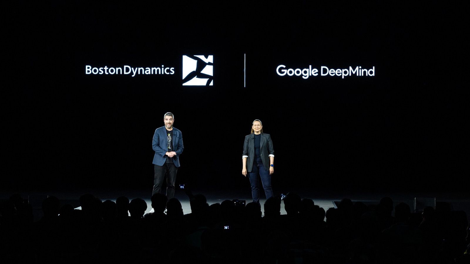 (From left) Alberto Rodriguez, Director of Atlas Behavior at Boston Dynamics; Carolina Parada, Head of Robotics at Google Deepmind