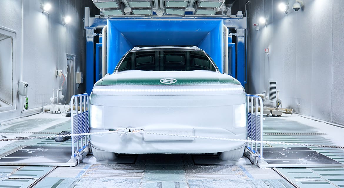 Hyundai flagship all-electric three-row SUV, the IONI 9, is put through its paces in the climactic chamber