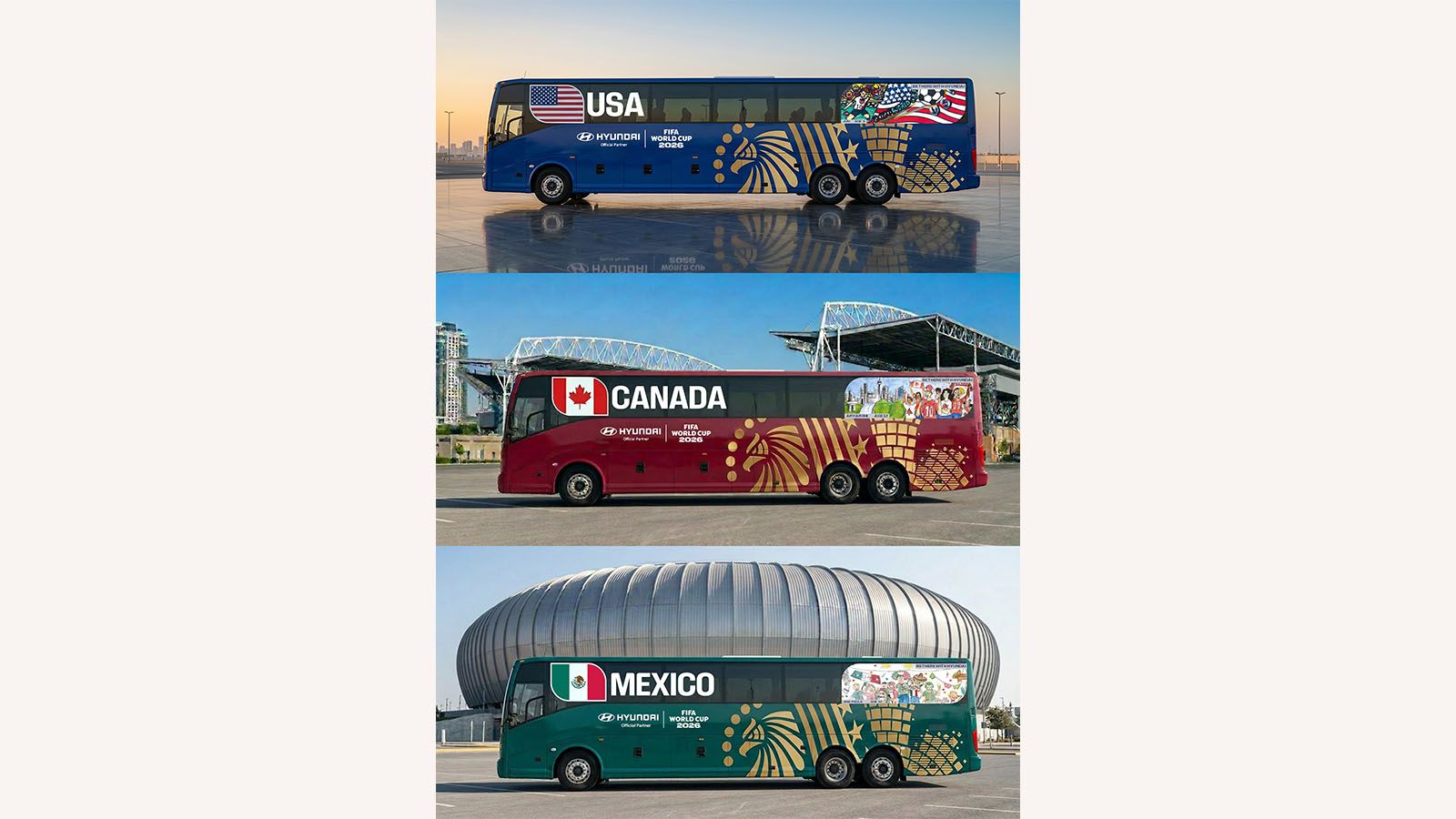 FIFA World Cup 2026™ National Team Bus designs of the host countries - the United States, Canada and Mexico
