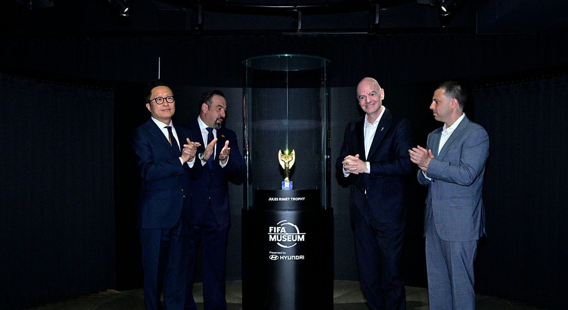 From left: Sungwon Jee, Executive Vice President and Global Chief Marketing Officer, Hyundai Motor Company; Marco Fazzone, Managing Director, FIFA Museum; Gianni Infantino, FIFA President; Alex Lasry, Chief Executive Officer, FIFA World Cup 2026™ New York New Jersey Host Committee