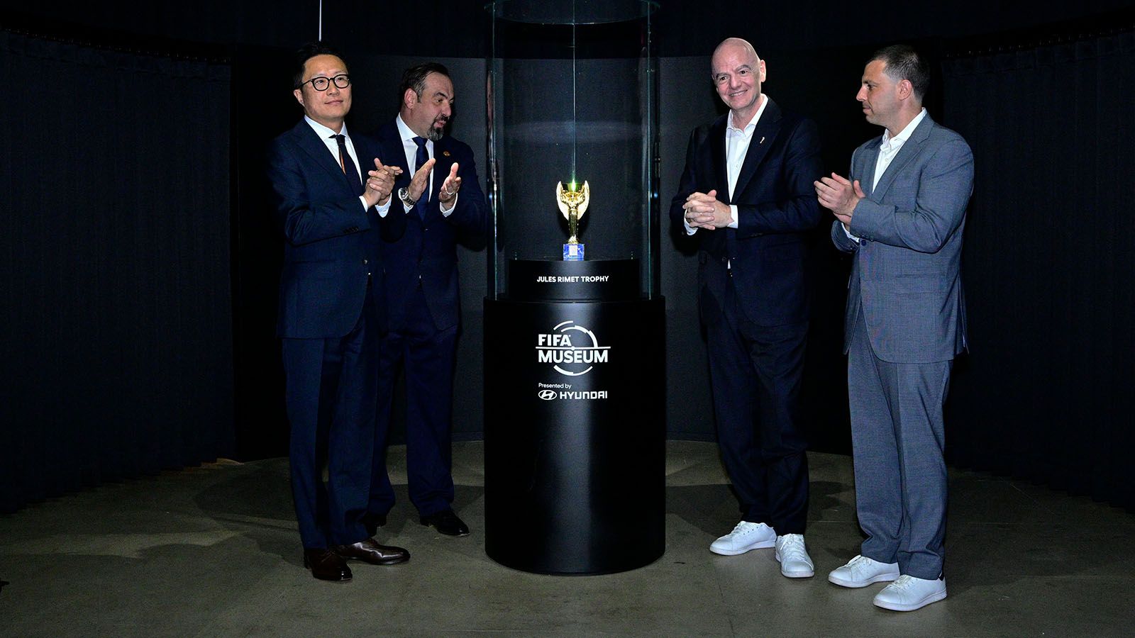 From left: Sungwon Jee, Executive Vice President and Global Chief Marketing Officer, Hyundai Motor Company; Marco Fazzone, Managing Director, FIFA Museum; Gianni Infantino, FIFA President; Alex Lasry, Chief Executive Officer, FIFA World Cup 2026™ New York New Jersey Host Committee