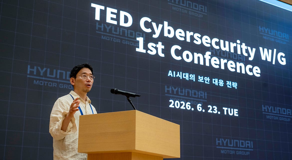 Kichang Yang, Senior Vice President and Head of HMG Security Center at Hyundai Motor Group, speaks at the inaugural seminar of the Trilateral Executive Dialogue cybersecurity working group.