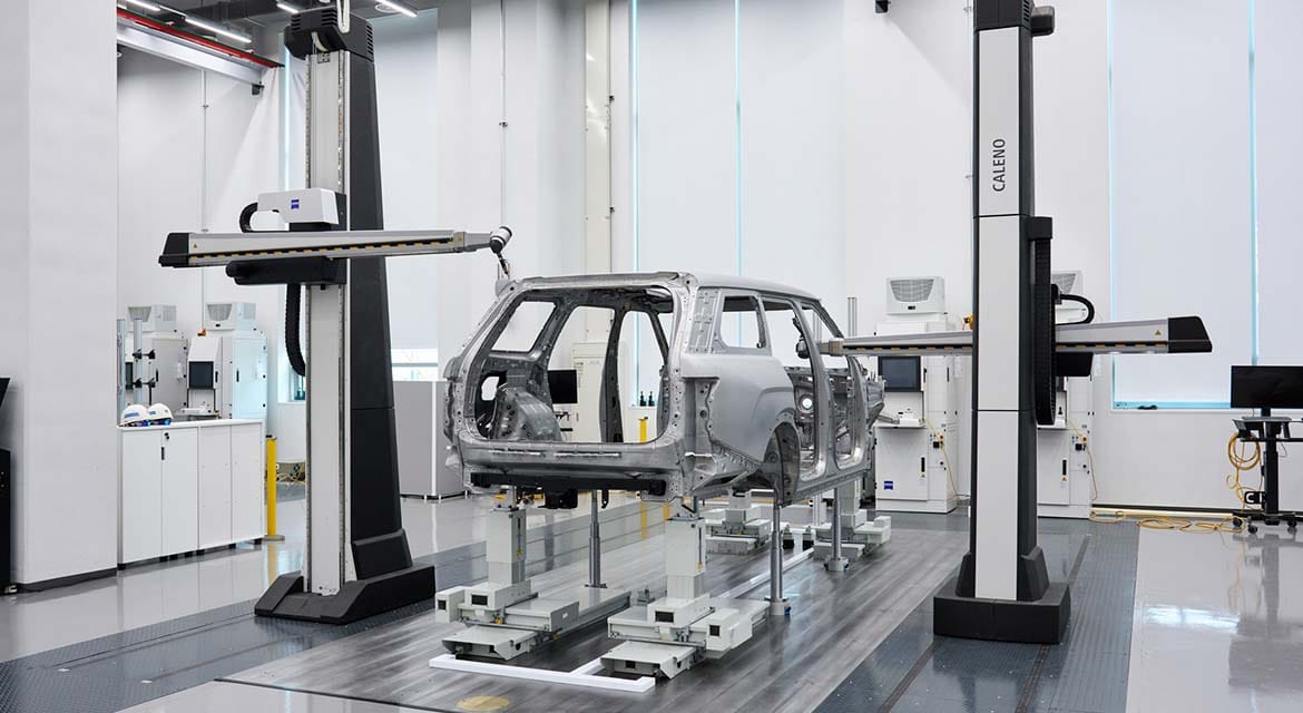 Coordinate Measuring Machine (CMM) systems capture precise dimensional data from up to 1,000 measurement points, helping ensure vehicle structures meet the quality standards.