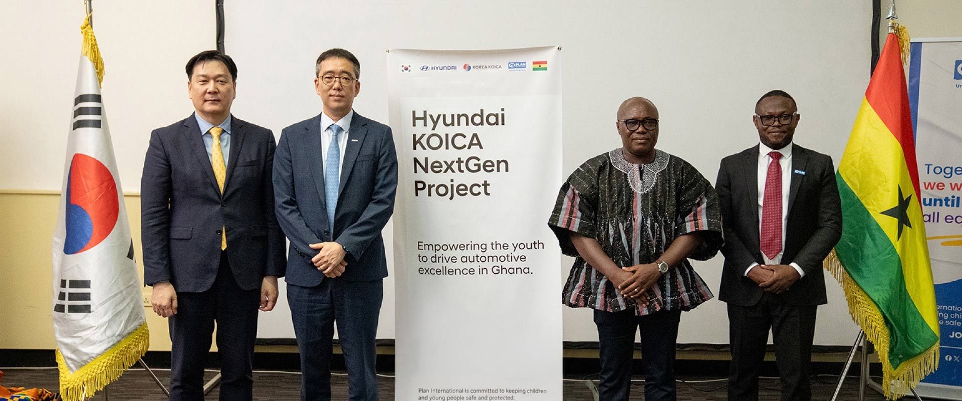 (From Left) Jae Sun Yoo, Team Leader of Hyundai Motor M.East & Africa Headquarters Marketing&Communication Team; Dongwan Woo, Country Director of the KOICA Ghana Office; Ing. Dr. Eric Kofi Adzroe, Director-General of Ghana TVET Service; and Frederick Tei-Nobi, Acting Country Director of Plan International Ghana