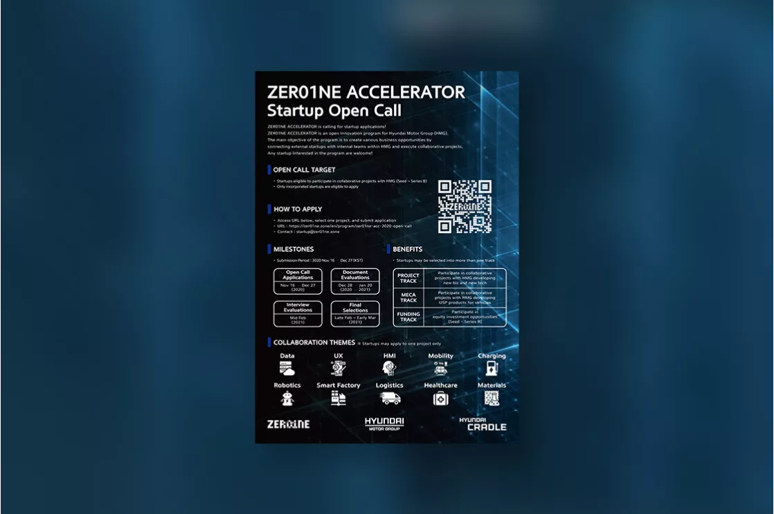 Hyundai Motor Group Announces ‘2020 ZER01NE Accelerator’ Open Call to Collaborate with Startups
