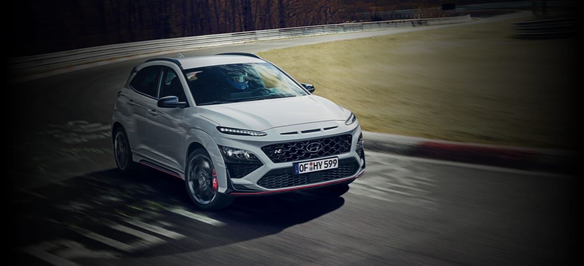 The Hyundai KONA N on a racetrack