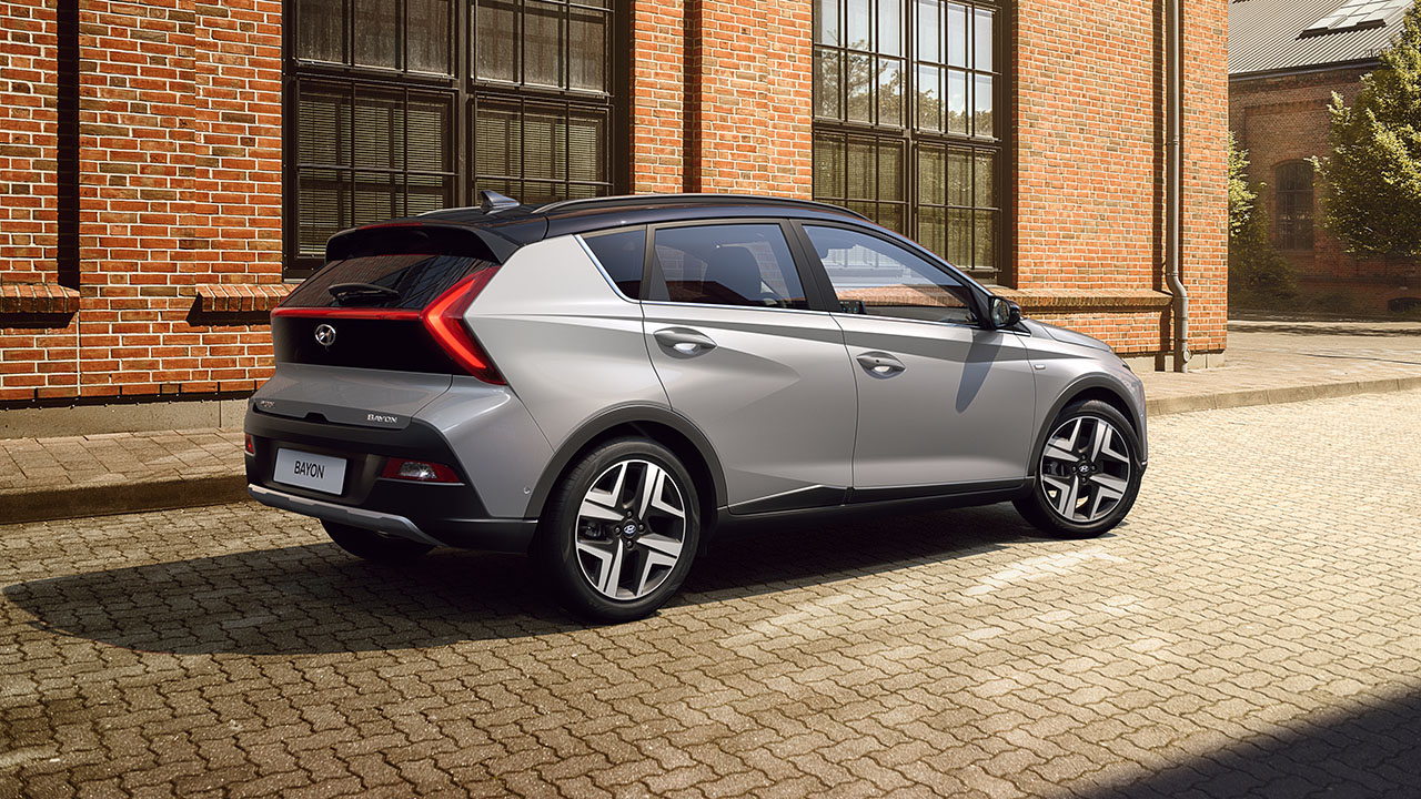 Hyundai BAYON in Sleek Silver Metallic from the rear