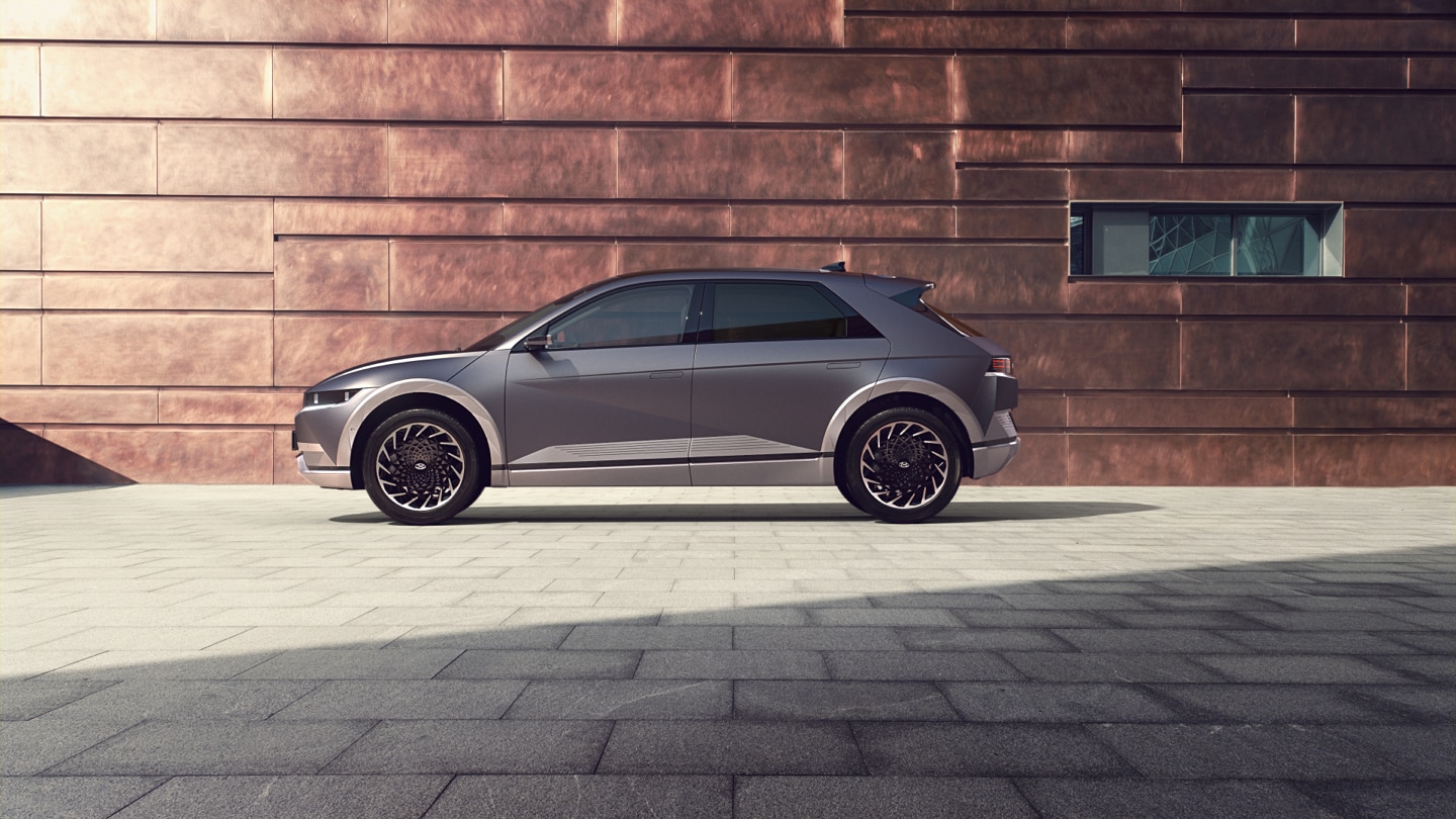 Hyundai IONIQ 5 in Shooting Star Gray Matte from the side