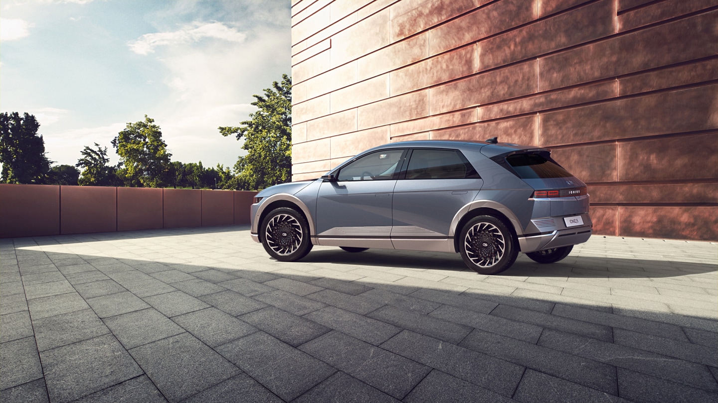 Hyundai IONIQ 5 in Lucid Blue Pearl from the side