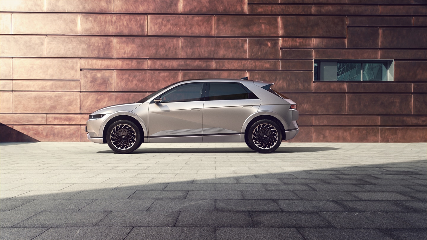 Hyundai IONIQ 5 in Gravity Gold Matte from the side