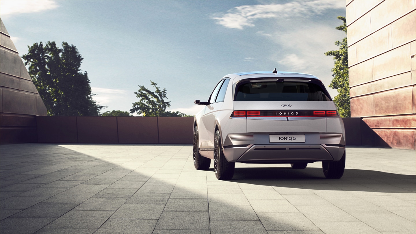 Hyundai IONIQ 5 in Atlas White from the rear