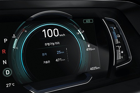 IONIQ Plugin 전기 / 가솔린 주행 가능 거리 표시